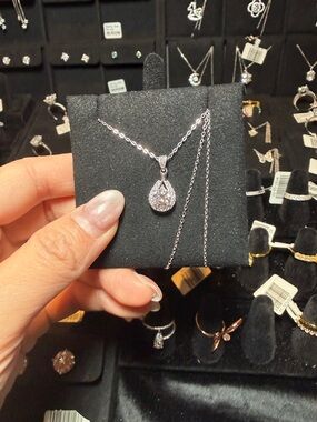 Sterling Silver Teardrop  Moissanite Pendant Necklace - White